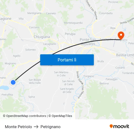 Monte Petriolo to Petrignano map