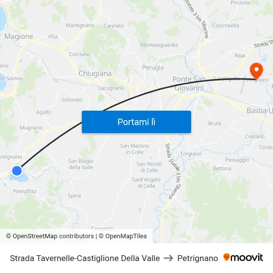 Strada Tavernelle-Castiglione Della Valle to Petrignano map