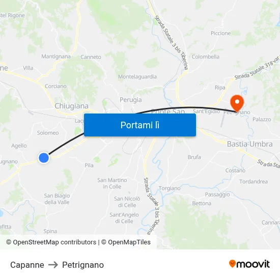 Capanne to Petrignano map