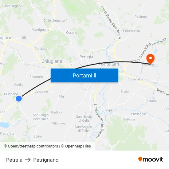 Petraia to Petrignano map