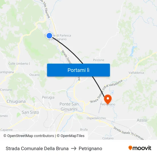 Strada Comunale Della Bruna to Petrignano map