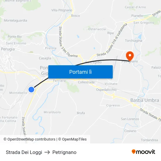Strada Dei Loggi to Petrignano map