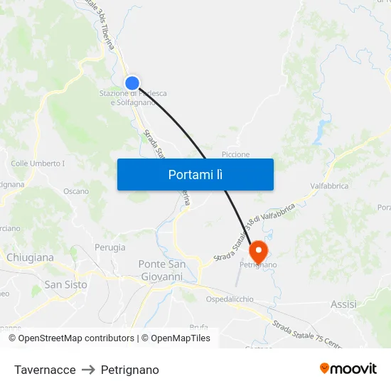 Tavernacce to Petrignano map