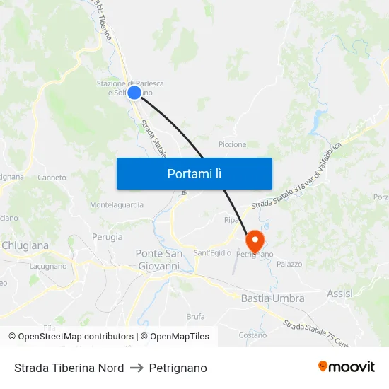Strada Tiberina Nord to Petrignano map