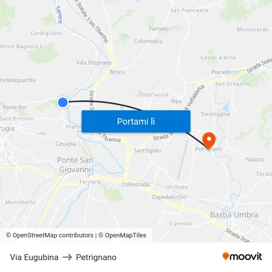 Via Eugubina to Petrignano map