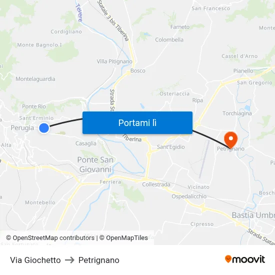 Via Giochetto to Petrignano map
