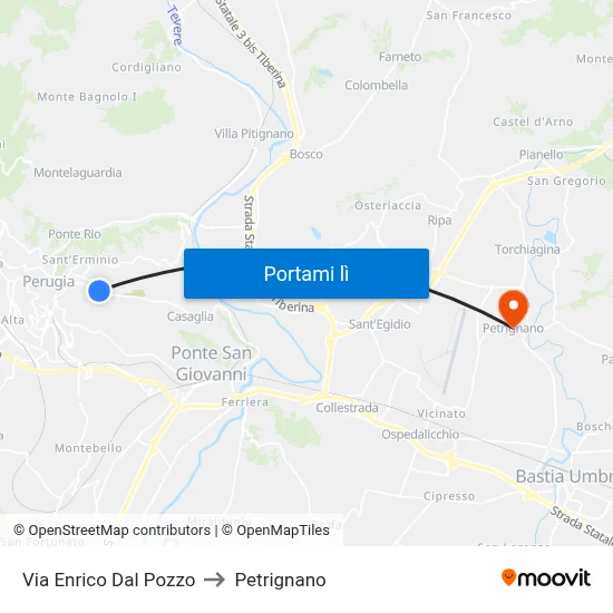 Via Enrico Dal Pozzo to Petrignano map