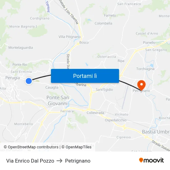 Via Enrico Dal Pozzo to Petrignano map