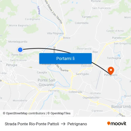 Strada Ponte Rio-Ponte Pattoli to Petrignano map