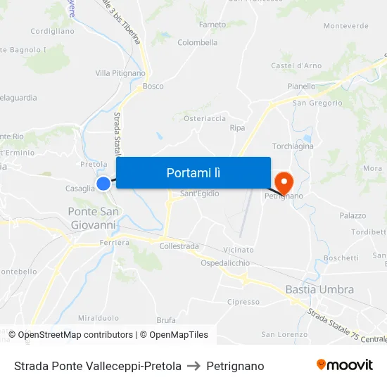 Strada Ponte Valleceppi-Pretola to Petrignano map