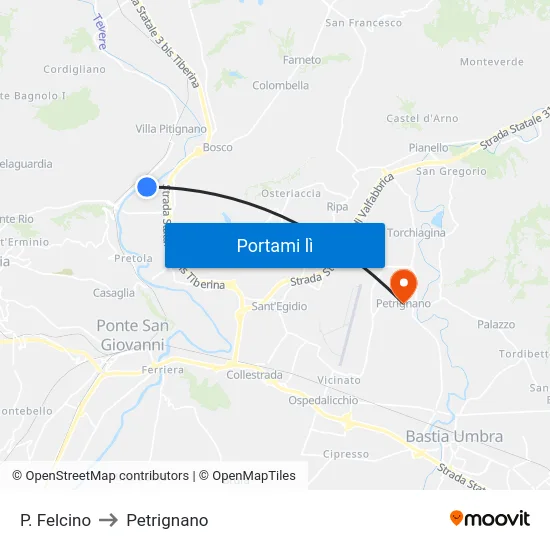P. Felcino to Petrignano map