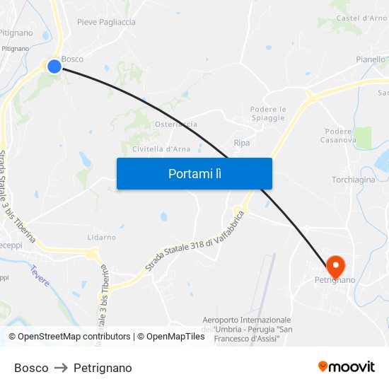 Bosco to Petrignano map