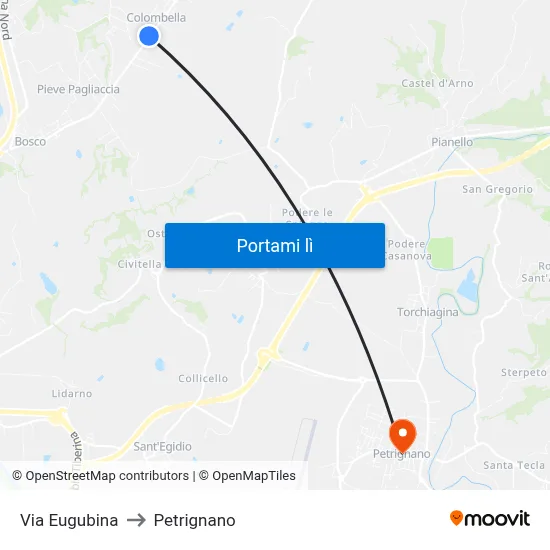 Via Eugubina to Petrignano map