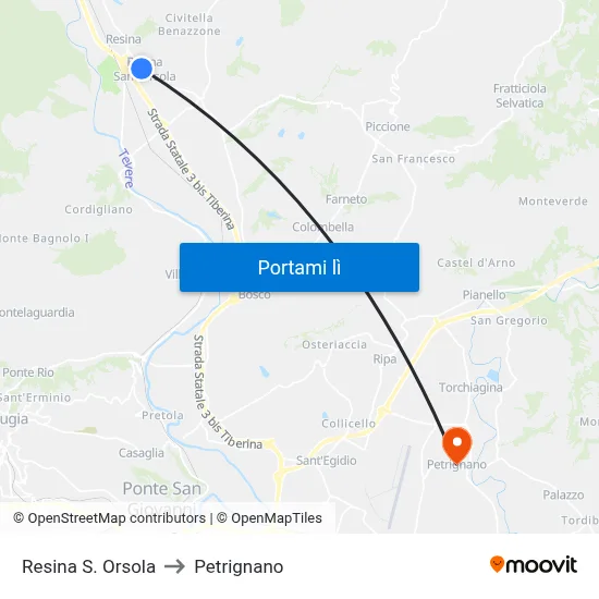 Resina S. Orsola to Petrignano map