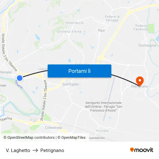 V. Laghetto to Petrignano map