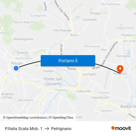 P.Italia Scala Mob. 1 to Petrignano map