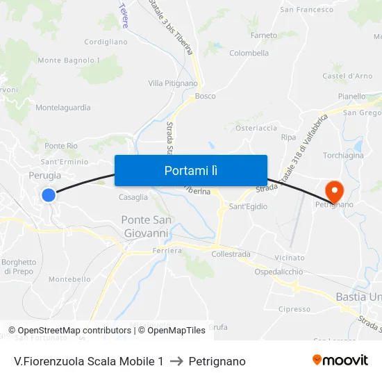 V.Fiorenzuola Scala Mobile 1 to Petrignano map