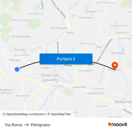 Via Roma to Petrignano map