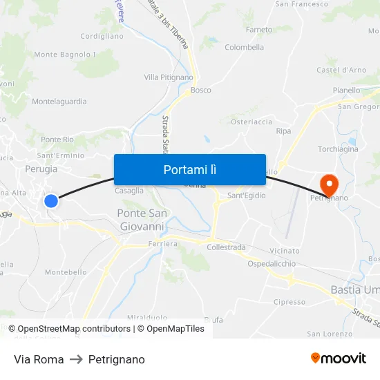 Via Roma to Petrignano map