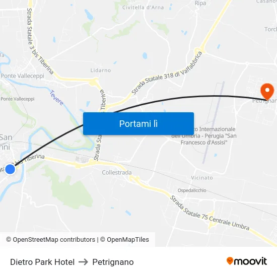Dietro Park Hotel to Petrignano map