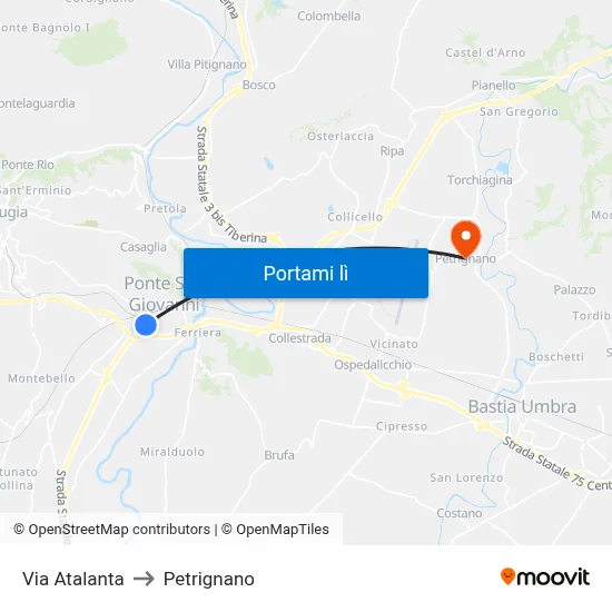Via Atalanta to Petrignano map
