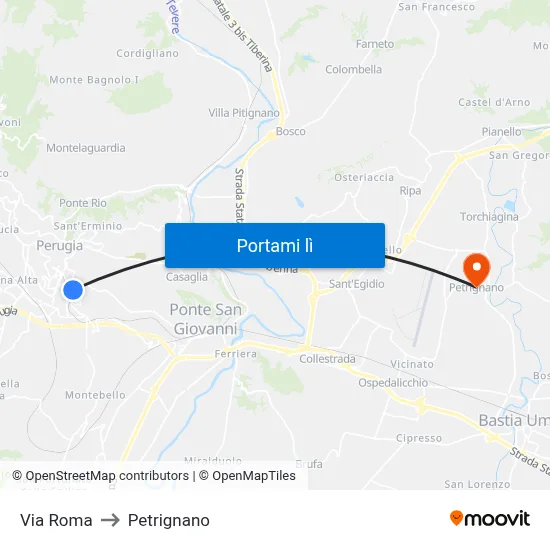 Via Roma to Petrignano map