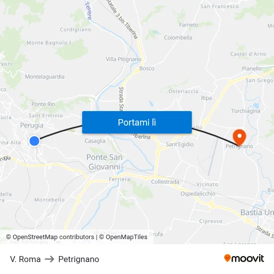 V. Roma to Petrignano map