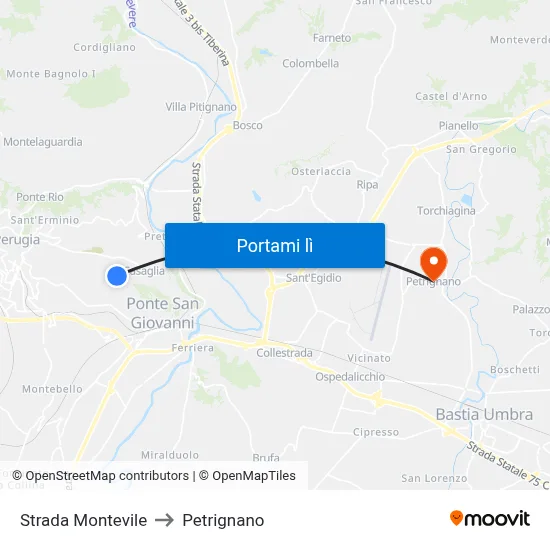 Strada Montevile to Petrignano map