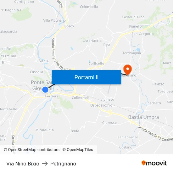 Via Nino Bixio to Petrignano map