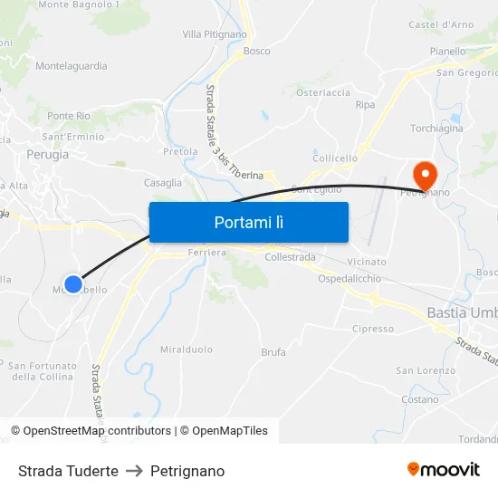 Strada Tuderte to Petrignano map