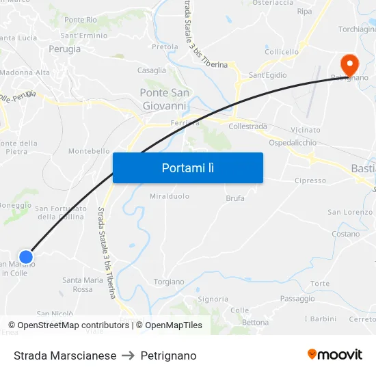 Strada Marscianese to Petrignano map