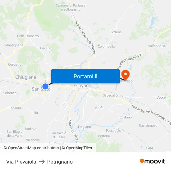 Via Pievaiola to Petrignano map