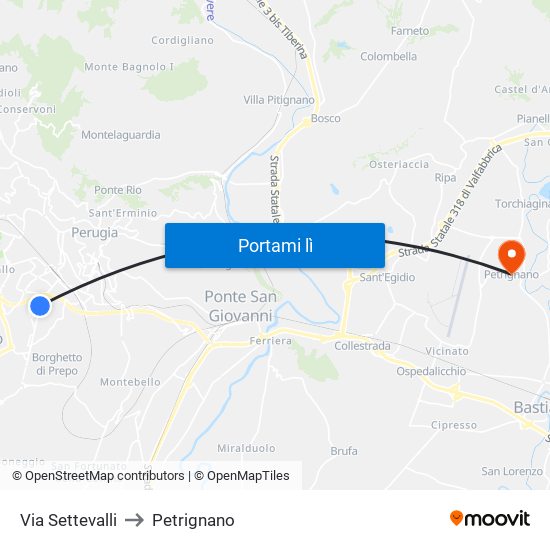 Via Settevalli to Petrignano map