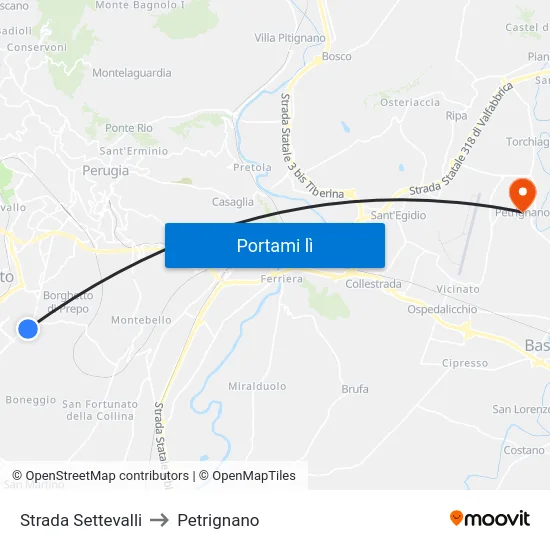 Strada Settevalli to Petrignano map