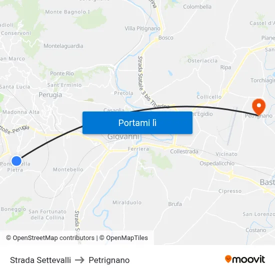 Strada Settevalli to Petrignano map