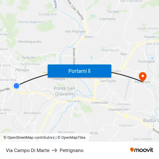 Via Campo Di Marte to Petrignano map