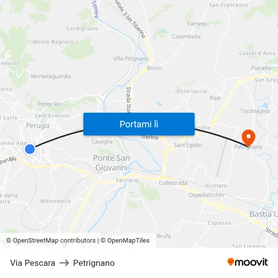 Via Pescara to Petrignano map