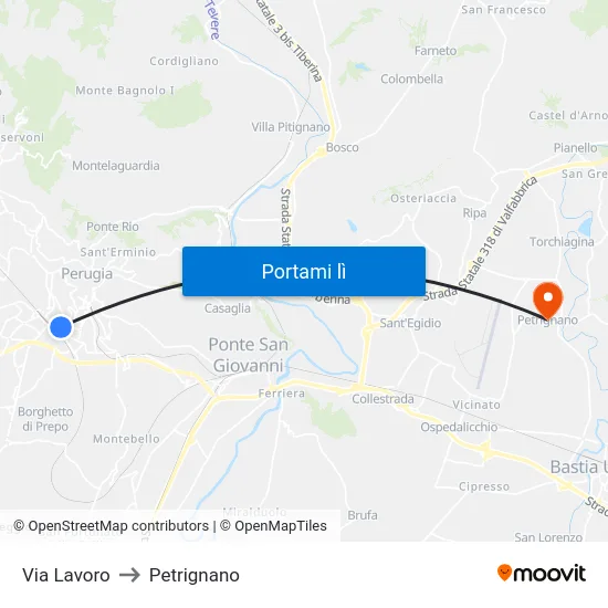 Via Lavoro to Petrignano map