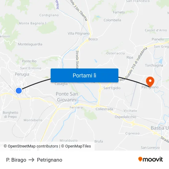 P. Birago to Petrignano map