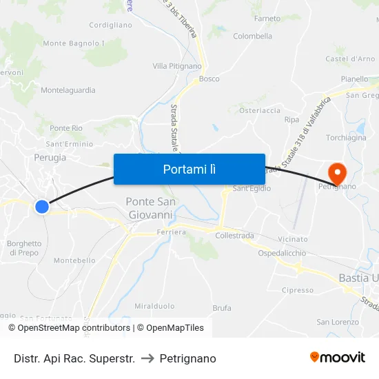Distr. Api Rac. Superstr. to Petrignano map