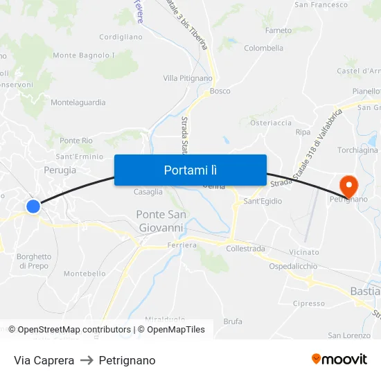 Via Caprera to Petrignano map