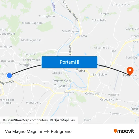 Via Magno Magnini to Petrignano map