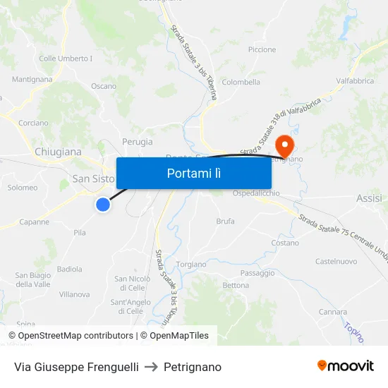 Via Giuseppe Frenguelli to Petrignano map