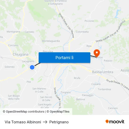 Via Tomaso Albinoni to Petrignano map