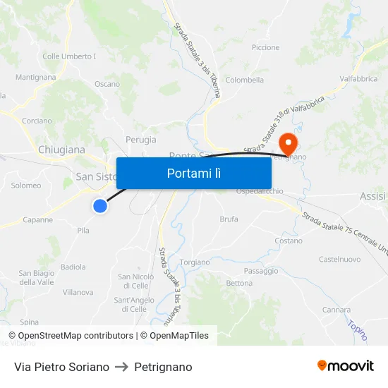 Via Pietro Soriano to Petrignano map