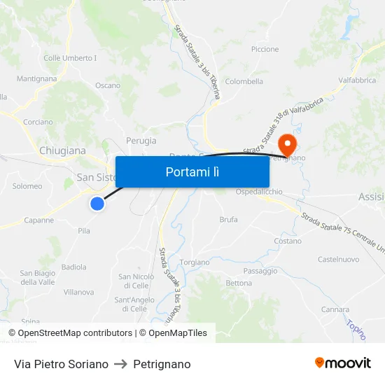Via Pietro Soriano to Petrignano map
