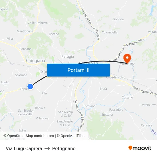 Via Luigi Caprera to Petrignano map