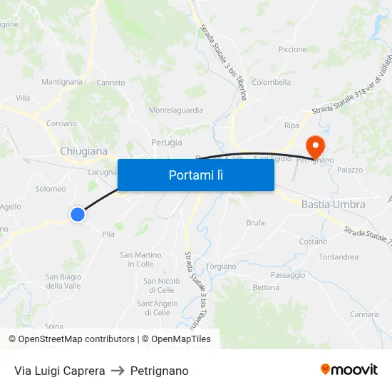 Via Luigi Caprera to Petrignano map