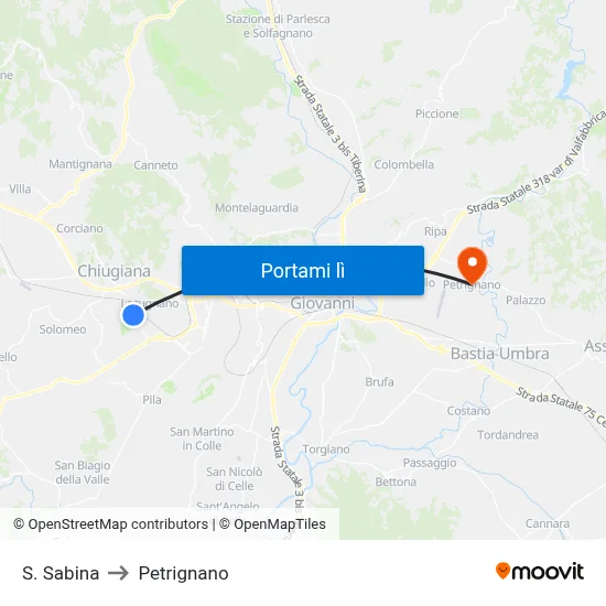 S. Sabina to Petrignano map