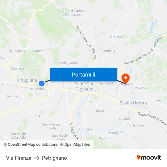Via Firenze to Petrignano map